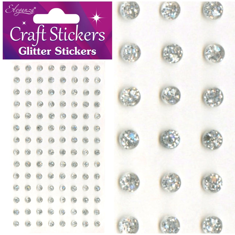 Glitter Gems Craft Stickers - 4mm - Silver - 112 Pieces