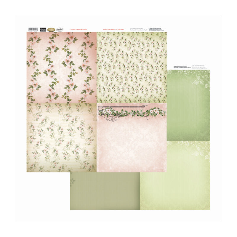 Artdeco Creations Con Pink & Green Roses Packs Of 10 Sheets