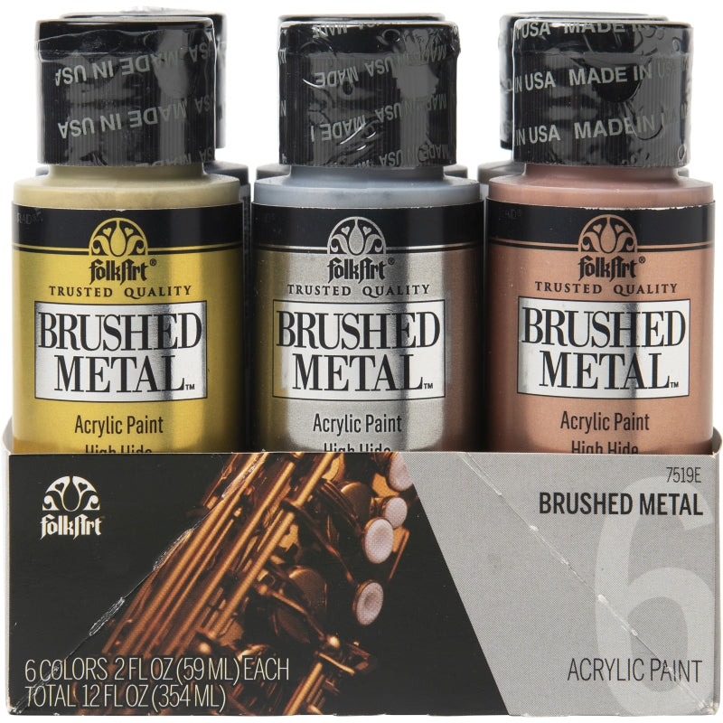 Folkart Brushed Metal Paint Set (6 Colour) Folkart Paint Sets