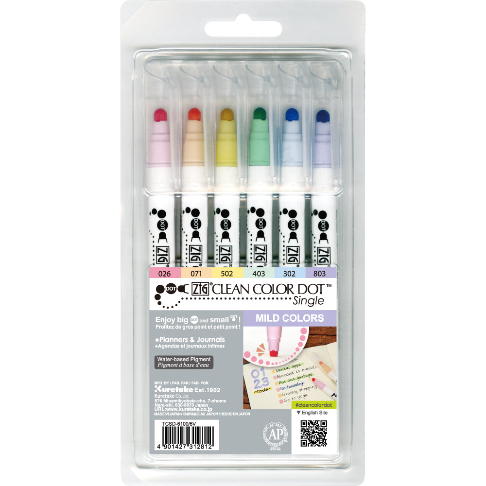 Kuretake Zig Clean Colour Dot Single (6 Pieces) Mild Colours