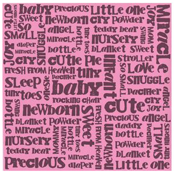 Bazzill 12x12 Cardstock Baby Words Girl Fussy (