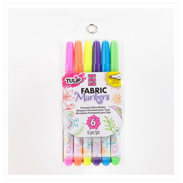 Tulip Neon Colour Fine Fabric Markers 6 Pack