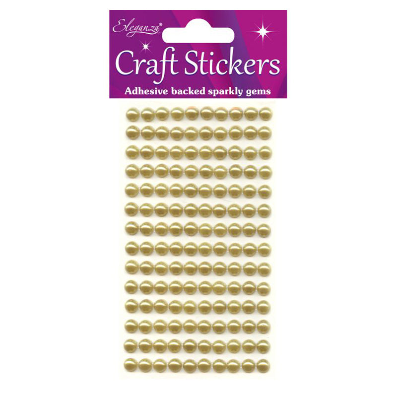 4mm Pearls Gold Craft Stickers No.35 - 240 Pieces