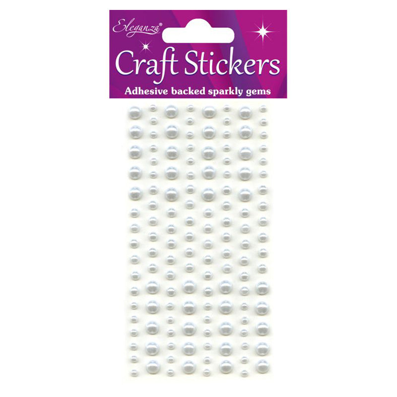 3mm-6mm Pearls White Craft Stickers No.01 - 136 Pieces