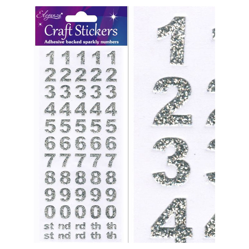 Bold Number Set Silver Craft Stickers No.66