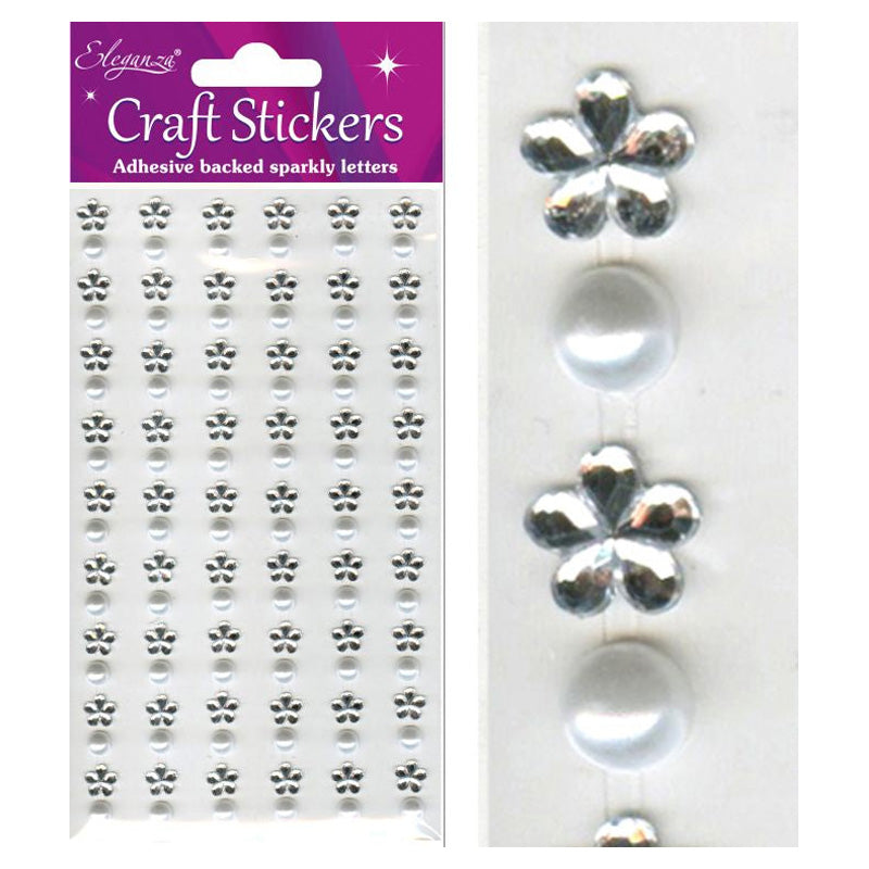 8mm Flower/6mm Pearl Craft Stickers X 108pcs