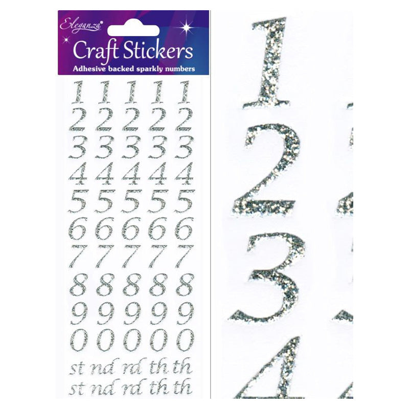 Stylised Number Set Silver Craft Stickers No.66