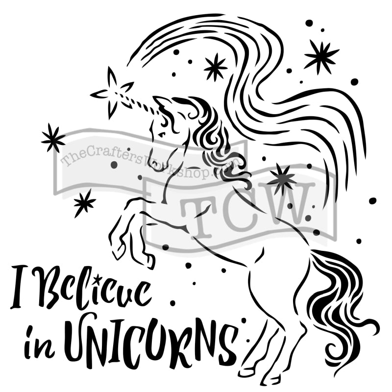 The Crafters Workshop 6x6 Stencil Believe In Unicorns