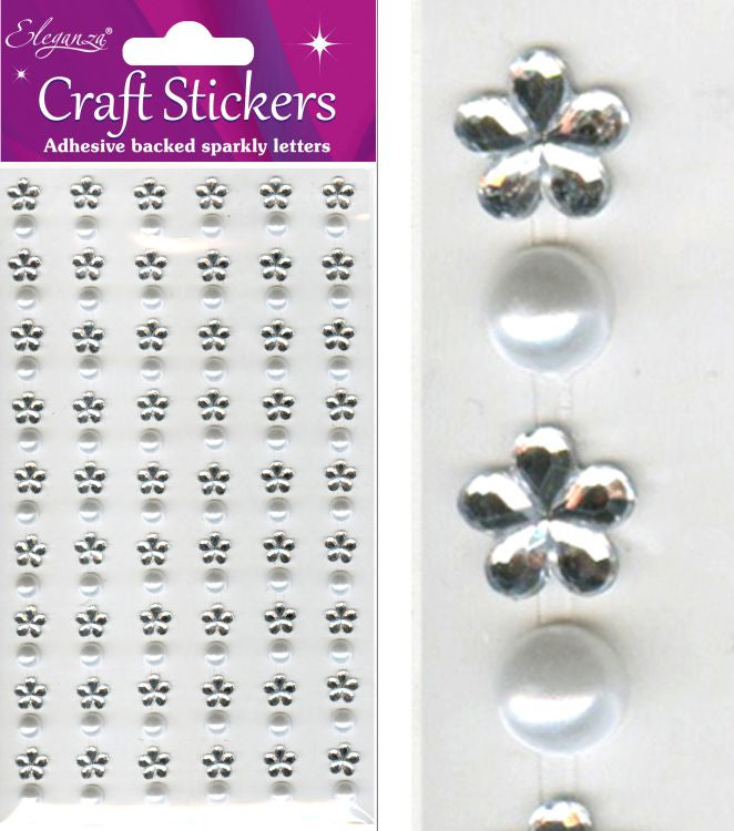 8mm Flower/6mm Pearl Craft Stickers X 108pcs